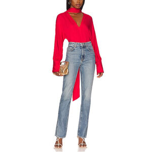 L'Academie 'Malin' Red Plunging Neckline Top Size XS